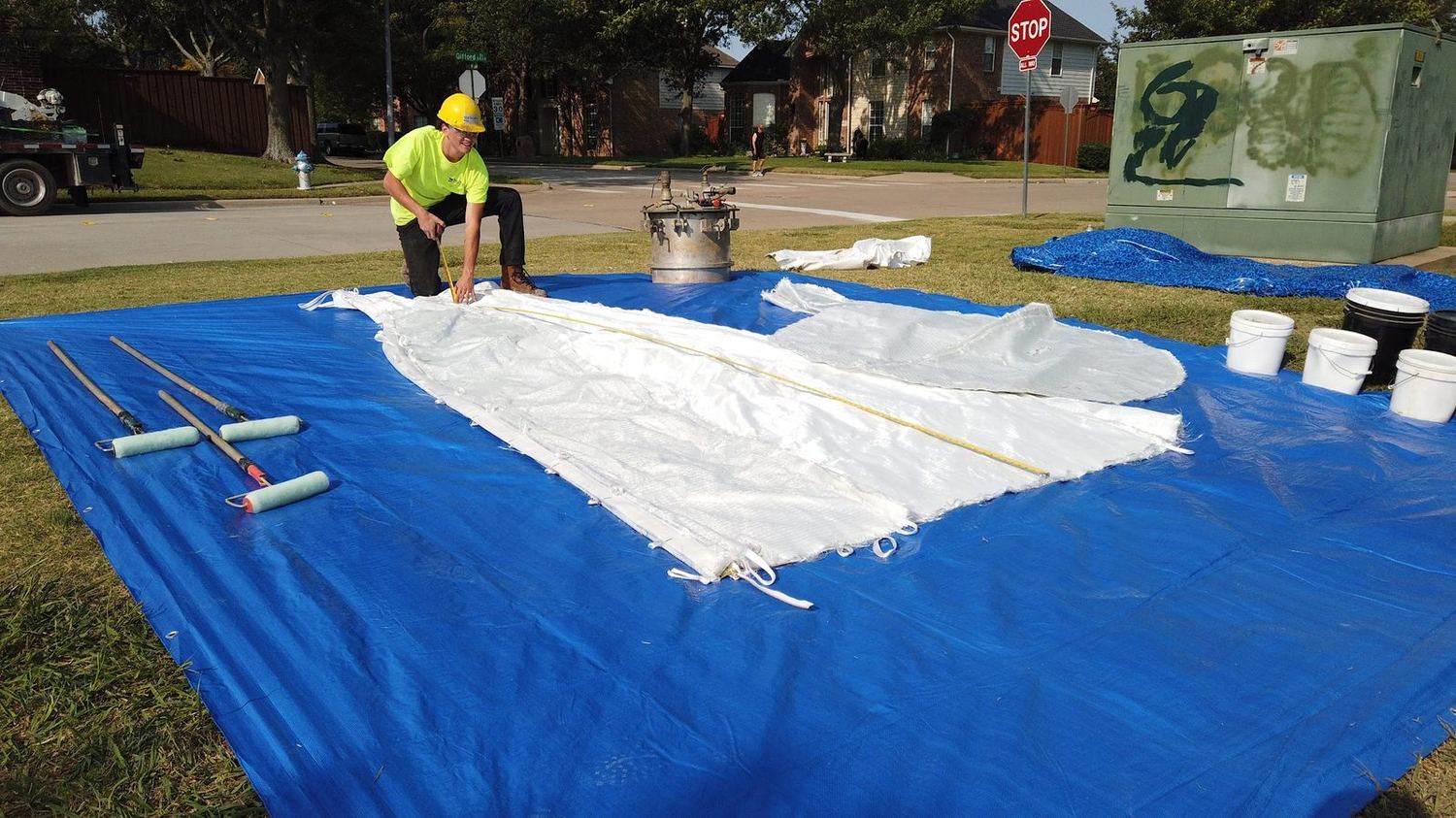 The liner laid out and inspected before installation